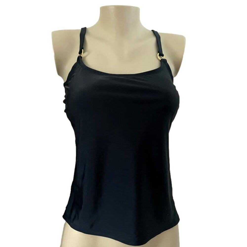 Island Escape Black Tankini Top Size Small Underwire D Cup Bra Size